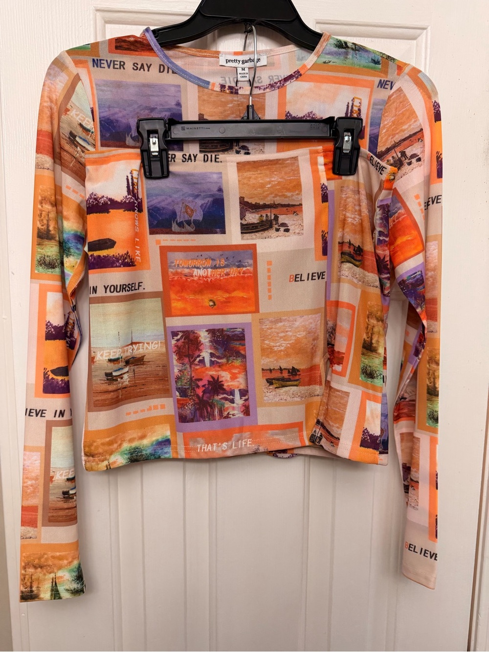 Pretty Little Graphic Long Sleeve Mesh Top and mini skirt set - Orange & Purple